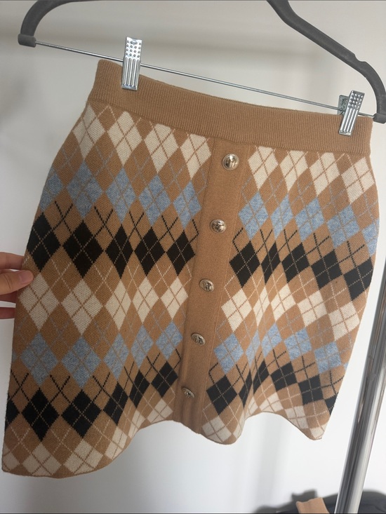 Maje Dresses & Skirts - Maje Camel, Light Blue & Black Argyle Button-Front Knit Skirt